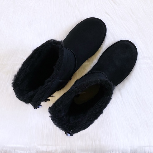 UGG Bailey Bow Diagonal Stripes Black Boots - Picture 3 of 9